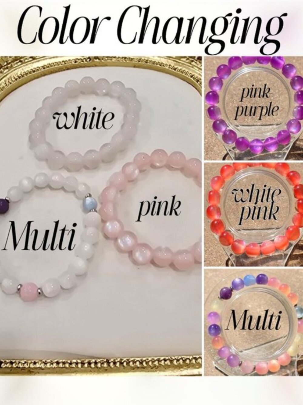 Handmade Color‑Changing UV Reactive Bracelet Shift to Vibrant Color 10mm NWT
